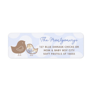 Blue Damask Chicks Boy Baby Shower Address Labels