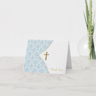 Blue Damask Christening Thank You