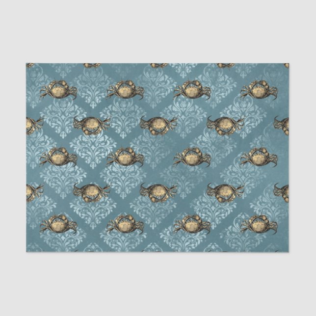 Blue Damask Crab Tissue Paper (Front)