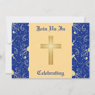 Blue, Damask, Cristian Cross, Wedding Invitation