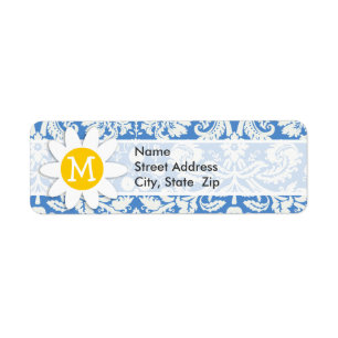Blue Damask; Daisy Return Address Label