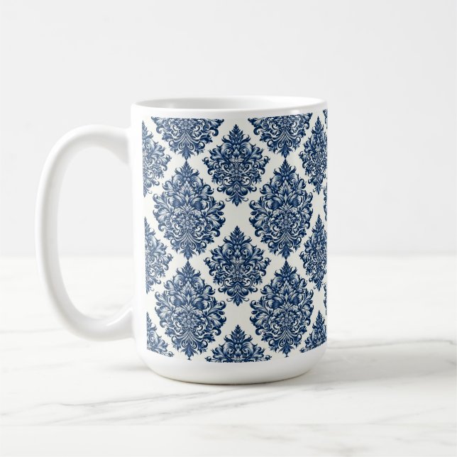 blue damask design coffee mug (Left)