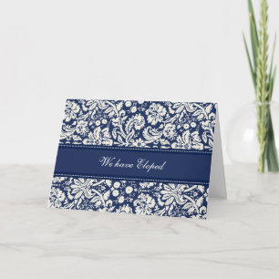 Blue Damask Elopement Announcement Card