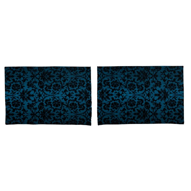 Blue Damask Floral Pattern  Pillowcase (Front-Set)