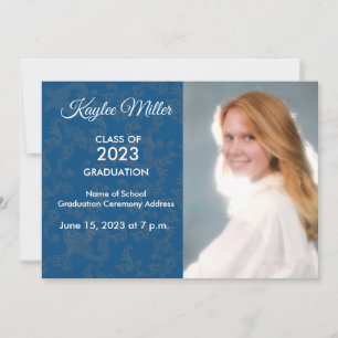 Blue Damask Formal Graduation Announcement