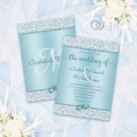 Blue Damask Glitter Monogram Elegant Wedding