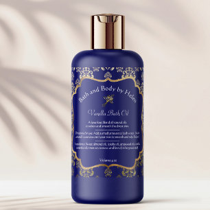 Blue damask & gold foil soap cosmetics label - 1
