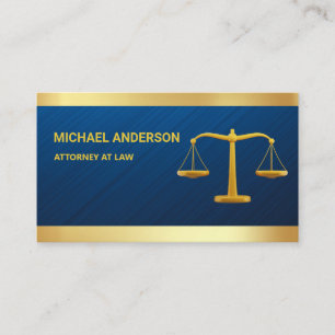 Blue Damask Gold Justice Scale Lawyer Attorney  Business Card