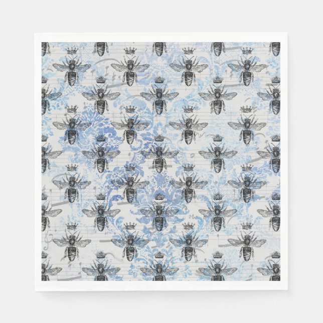 Blue Damask Honeybee Napkin (Front)