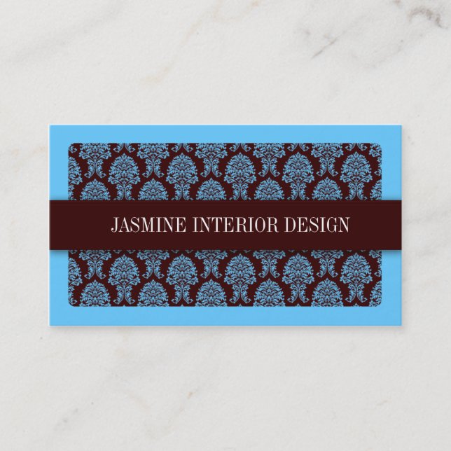 Blue Damask Interior Design Business Card (Front)