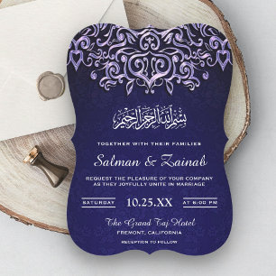 Blue Damask Islamic Muslim Wedding Invitation
