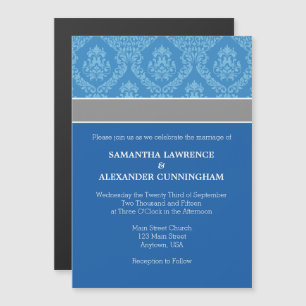 Blue Damask Magnetic Wedding Invitation