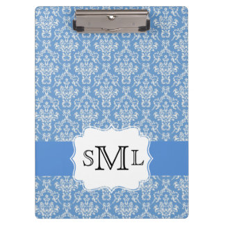 Blue Damask Monogram Custom Clipboard