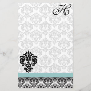 Blue Damask Monogram Recycled Paper