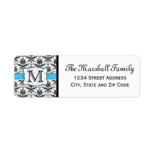 (Blue) Damask Monogram Return Address Labels