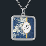 Blue Damask Monogrammed Necklace Template<br><div class="desc">Wonderful gift for ladies and girls.  Nice bridesmaid gift too.</div>