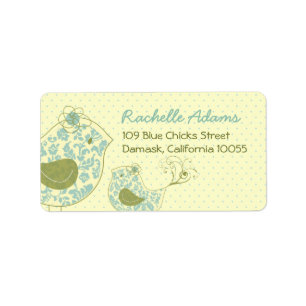 Blue Damask Mummy & Baby Boy Birds Chic Address Label
