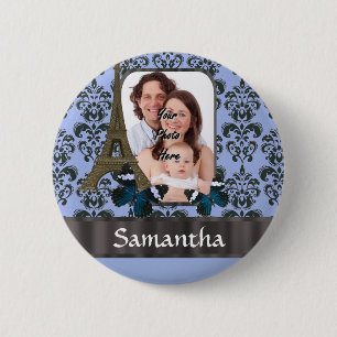 Blue damask Paris collage 6 Cm Round Badge