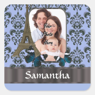 Blue damask Paris collage Square Sticker