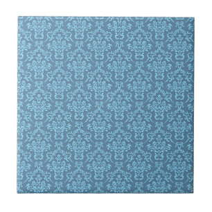 Blue Damask Pattern Ceramic Tile