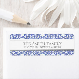 Blue Damask Pattern Return Address Label