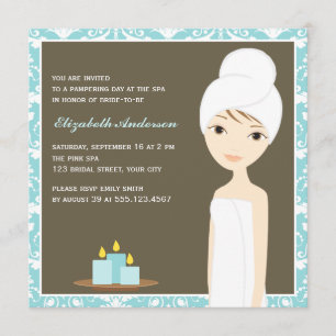 Blue Damask Pattern Spa Bridal Shower Invitation