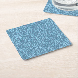 Blue Damask Pattern Square Paper Coaster