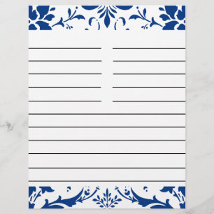 Blue Damask Personalised Matching Recipe Paper
