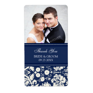 Blue Damask Photo Wedding Labels