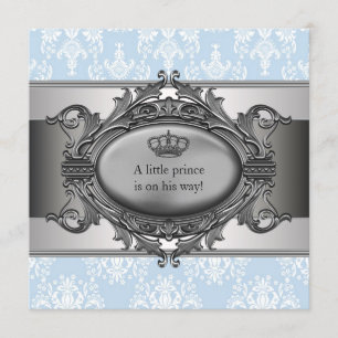Blue Damask Prince Baby Boy Shower Invitation