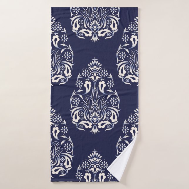blue damask seamless pattern element bath towel (Bath Towel)