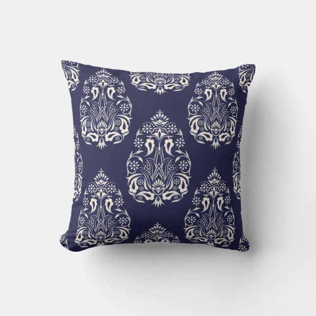 blue damask seamless pattern element cushion (Front)