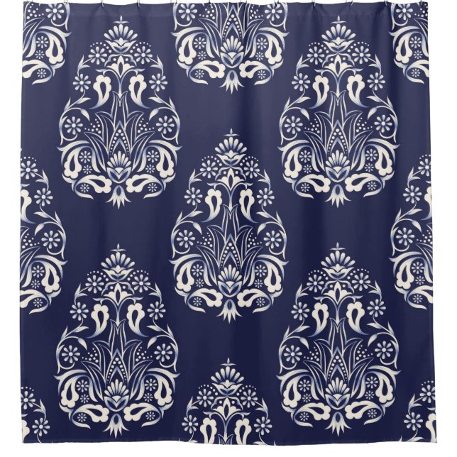 blue damask seamless pattern element shower curtain (Front)