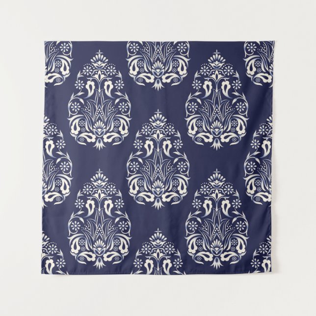 blue damask seamless pattern element tapestry (Front)