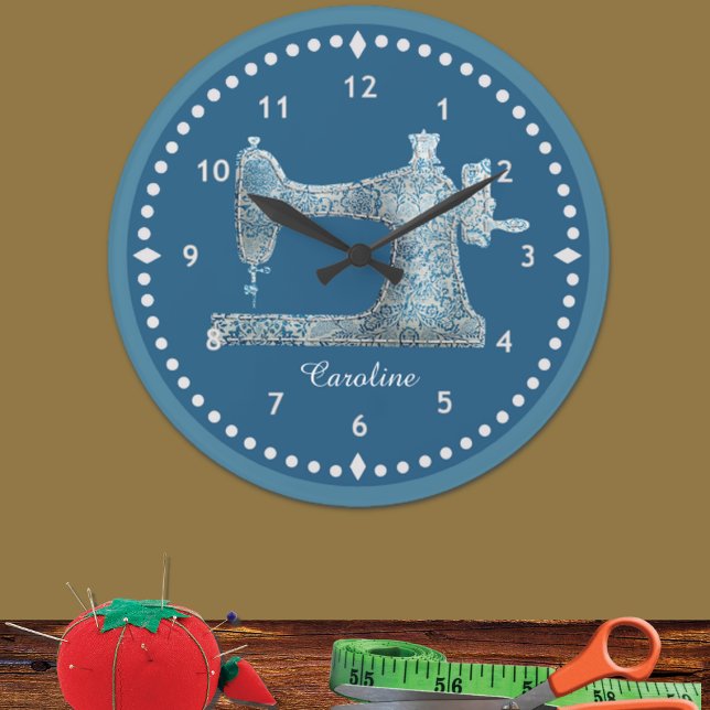 Blue Damask Sewing Machine Clock (Creator Uploaded)