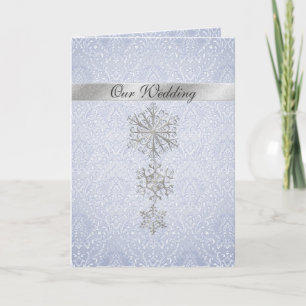 Blue Damask & Snowflakes Winter Wedding Invitation