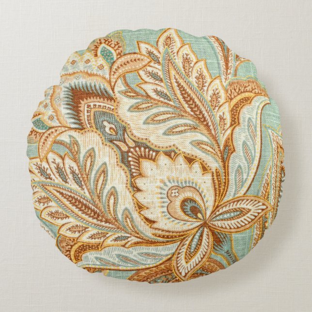 Blue Damask Style Round Cushion (Front)