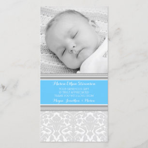 Blue Damask Thank You Baby Shower Photo Cards