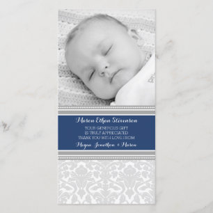 Blue Damask Thank You Baby Shower Photo Cards