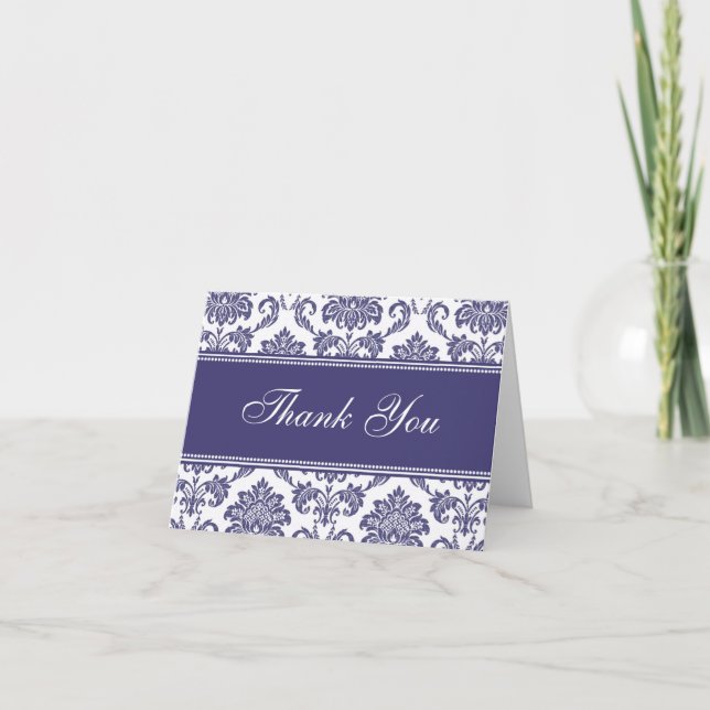 Blue Damask Thank You Cards (Front)