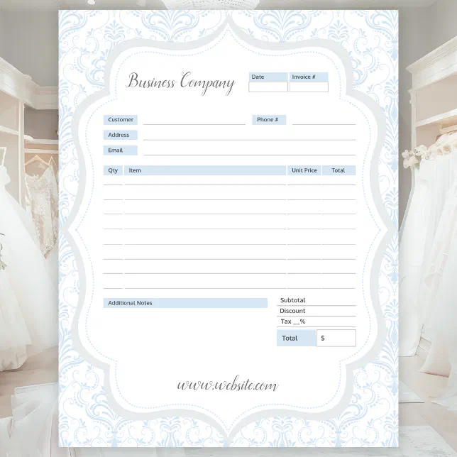 Blue Damask Theme Order Form And Invoice Notepad Zazzle