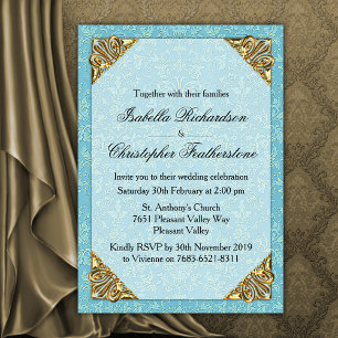 Blue Damask Wedding Invitation