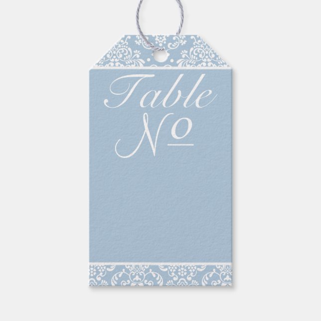Blue Damask Wedding Reception Table Number- Gift Tags (Front)
