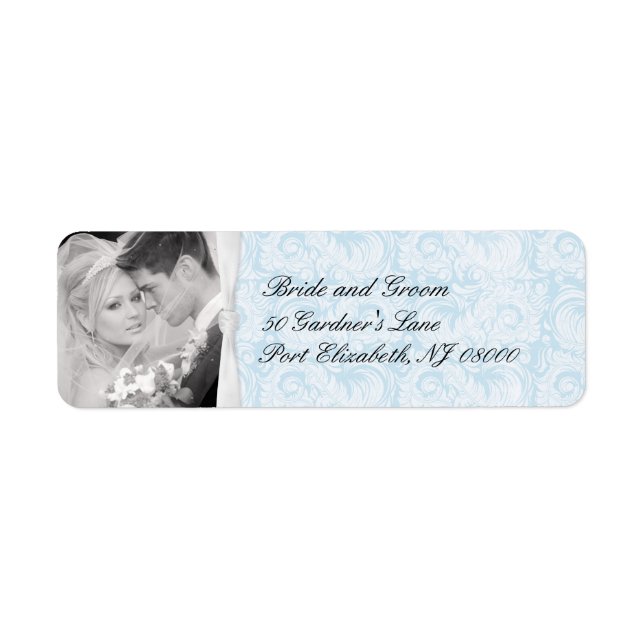 Blue Damask Wedding Return Address Labels (Front)