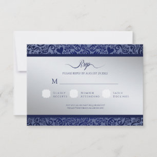 Blue Damask Wedding RSVP Response Card