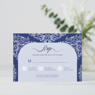 Blue Damask Wedding RSVP Response Card