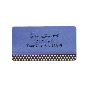 Blue Damask with Black and White Polka Dots Label