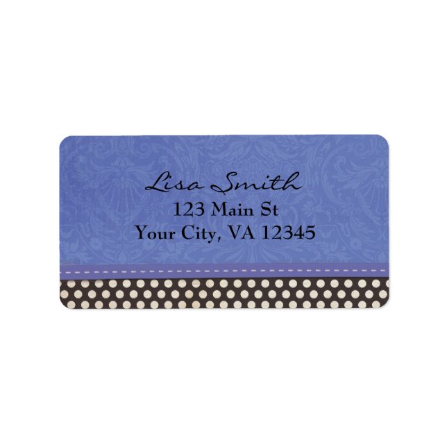 Blue Damask with Black and White Polka Dots Label (Front)
