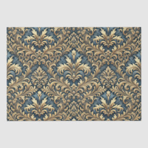 Blue Damask with Gold Pattern Decoupage Tissue Paper