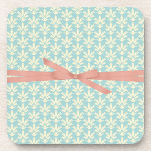 Blue Damask with Pink Bow Coaster